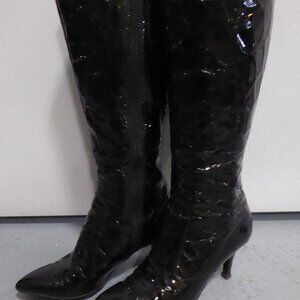 Women's high heel ECCO Black patent croc boots, size 7